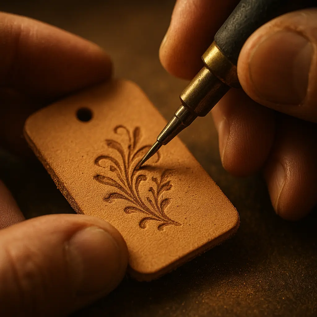 Gravur auf Lederetikett